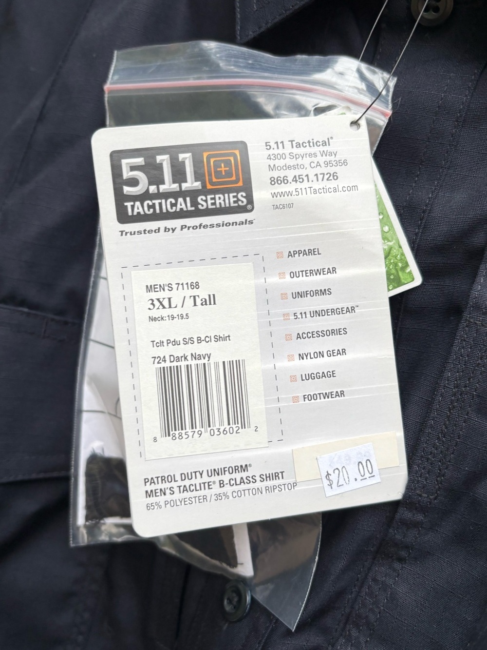 NEW 5.11 Tactical Men's Patrol Duty Uniform B-Class Shirt 3XL Tall - Picture 3 of 4